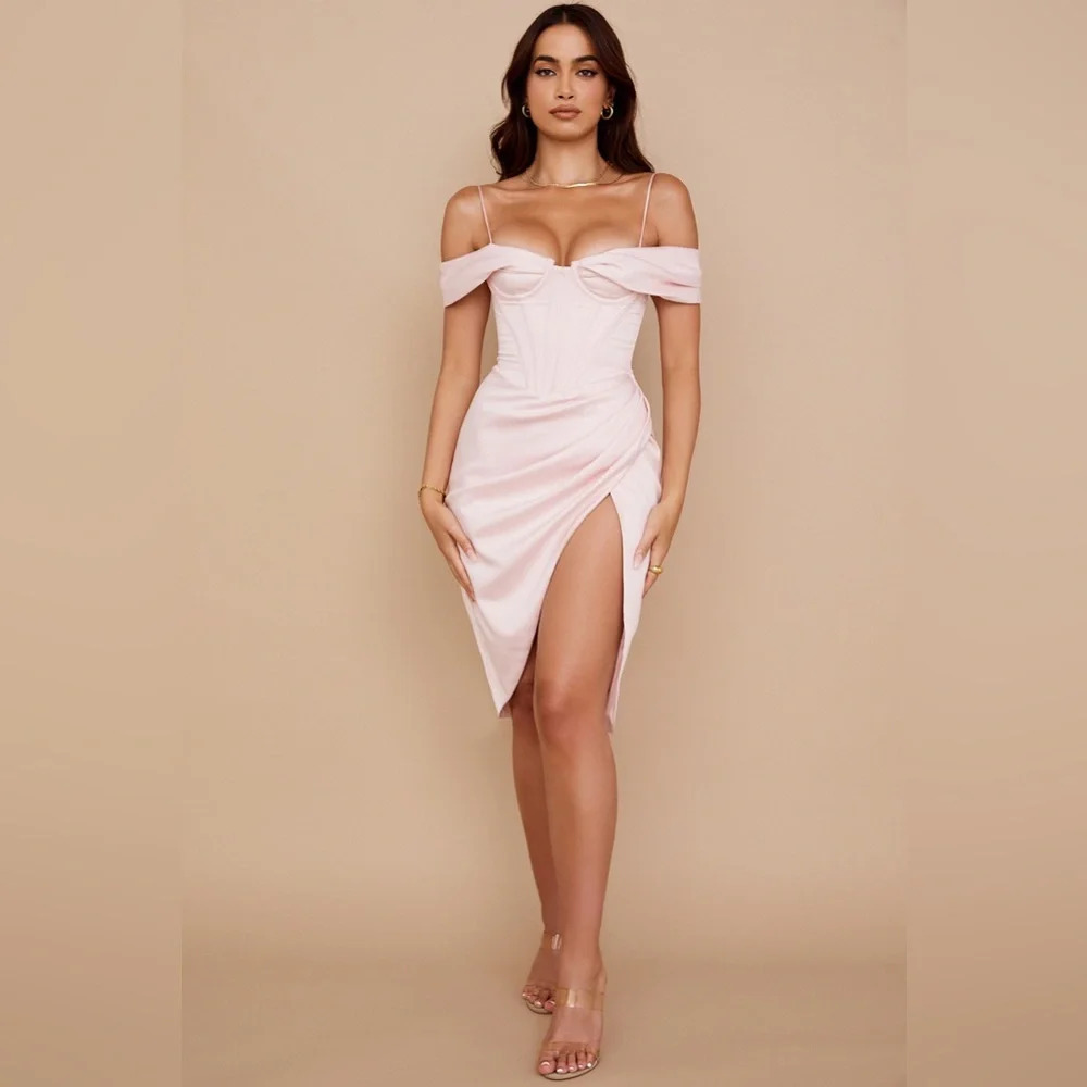 House of CB Camila Blush Pink Midi Off the Shoulder Corset Dress